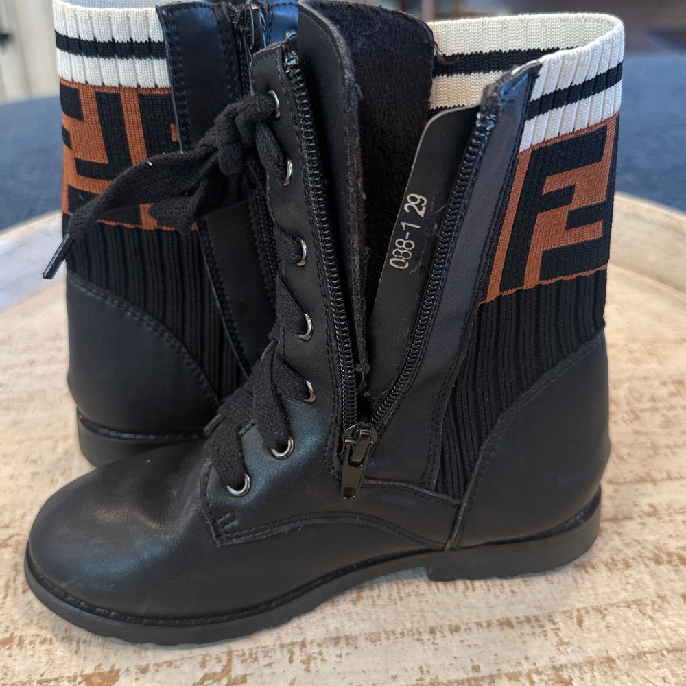 Fendi Boots Unisex junior biker boots in leather and fabric size between eu29 - Picture 2 of 10